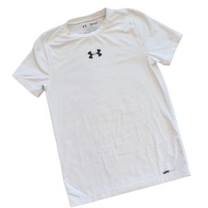 Under Armour Youth Medium HeatGear Fitted Tee – White, UPF 30+
